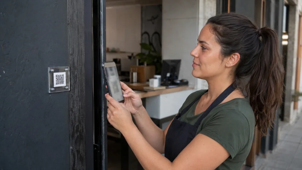 Сотрудник отмечает приход на работу через QR-код
