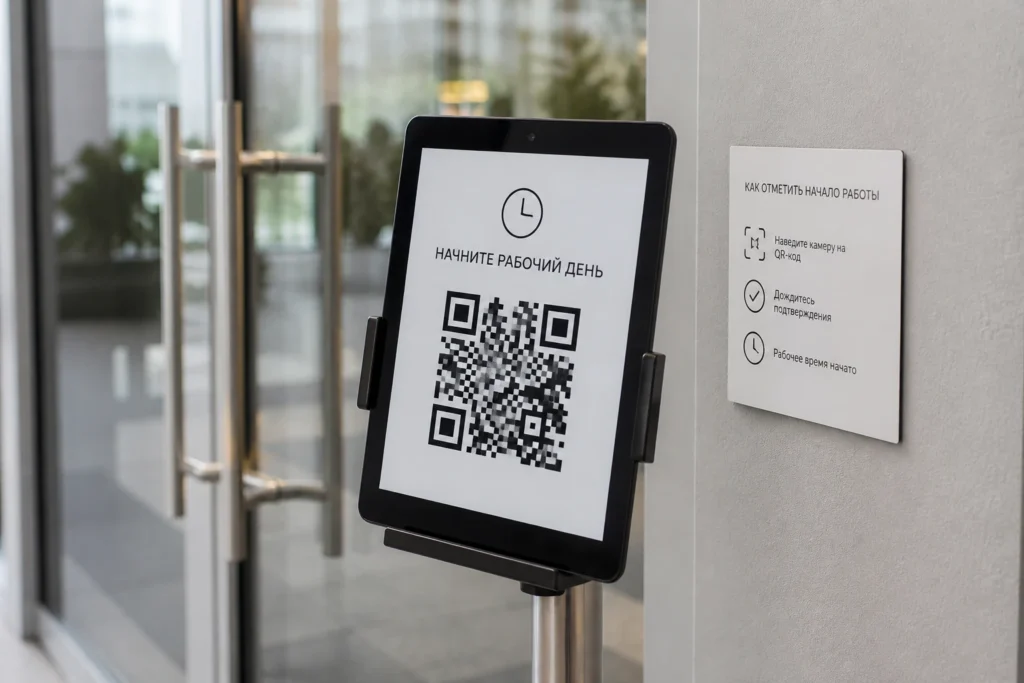 Динамический QR-код на планшете для отметки сотрудников на входе в офис
