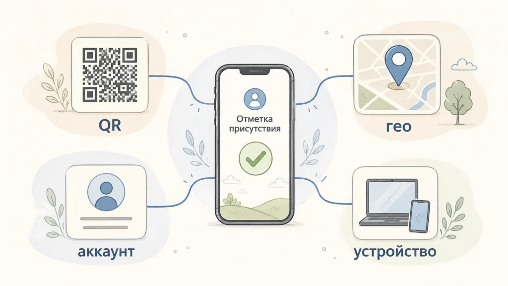Четыре фактора проверки в QR системе учета рабочего времени
