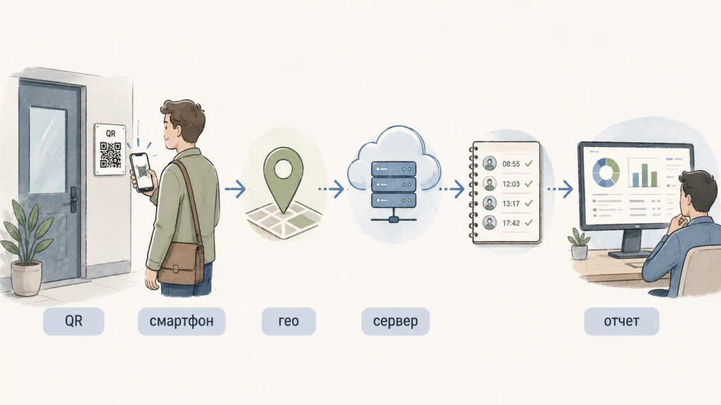 Как работает QR учет рабочего времени