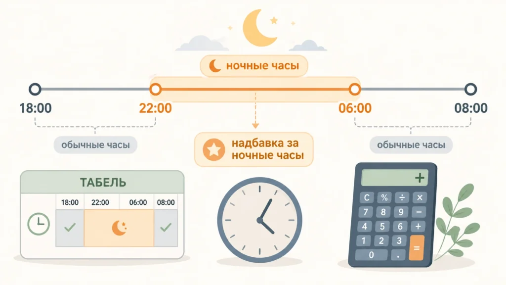 Ночные часы с 22:00 до 06:00 в табеле рабочего времени