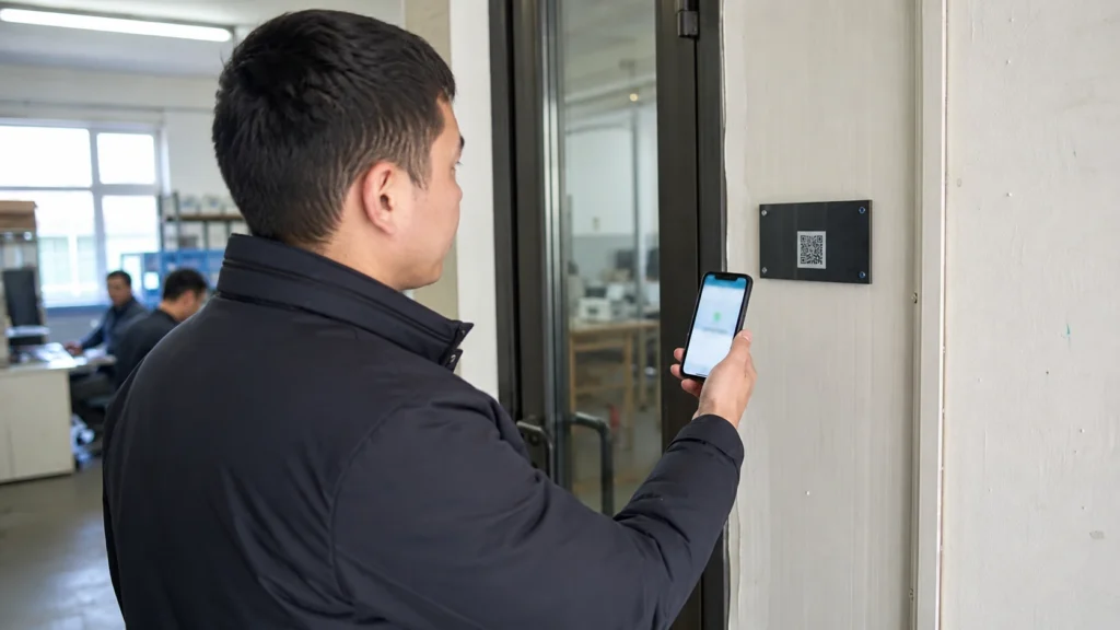 Сотрудник отмечает приход на работу через QR-код